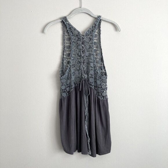 POL Womens Gray Crochet Tank Top Open Back Size Medium Girly Boho Festival - Picture 6 of 11